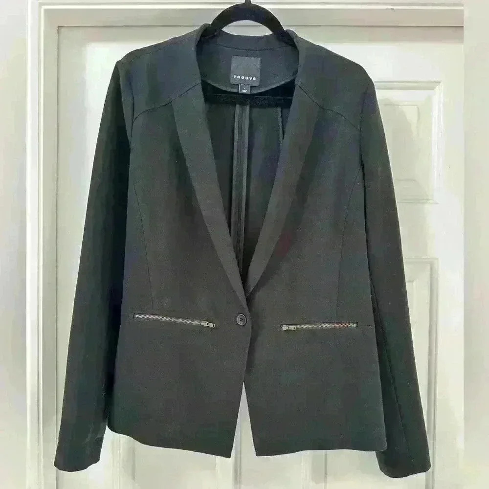 Trouvé Stylish Black Lined Blazer/Jacket‎ Zipper Detail Size Large
